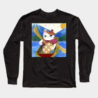 Ukiyo-e cat in canoe Long Sleeve T-Shirt